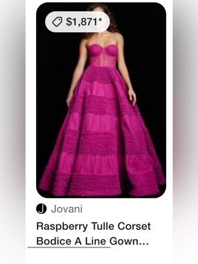Jovani Fuchsia Strapless Tulle Corset Ball Gown
